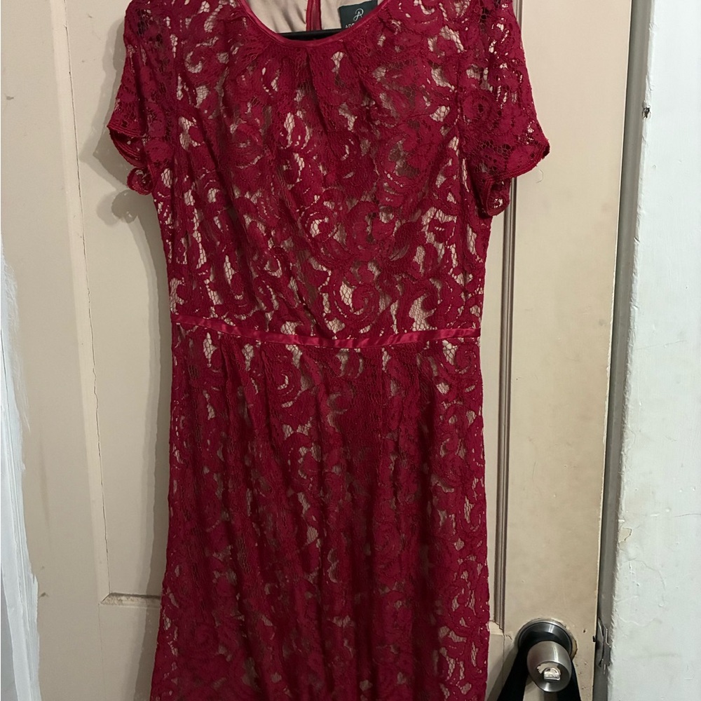 Adrianna Papell Burgundy Lace Midi Dress